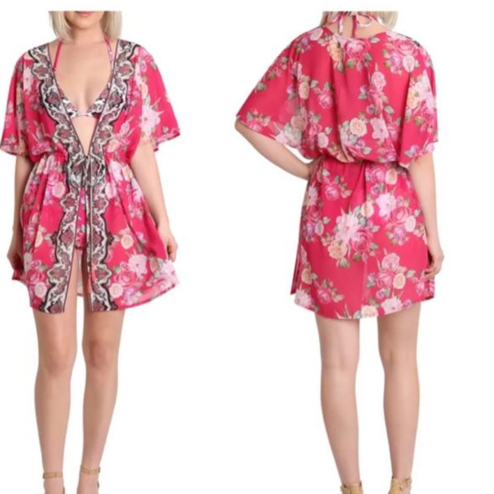 Nanette Lepore Floral Tie Front Swim Cover Up with Tassles